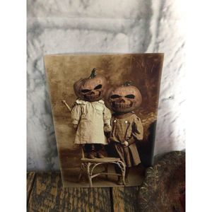 Pumpkin Heads Odd Bizarre Reprint Photo Antique Reprint Kids with Pumpkin Heads